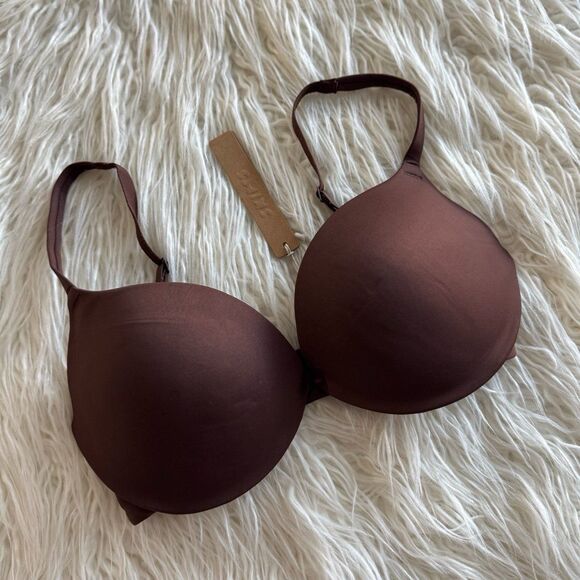 Skims Custom Fit Push-up Plunge Bra Cocoa Size 32D - Picture 3 of 6